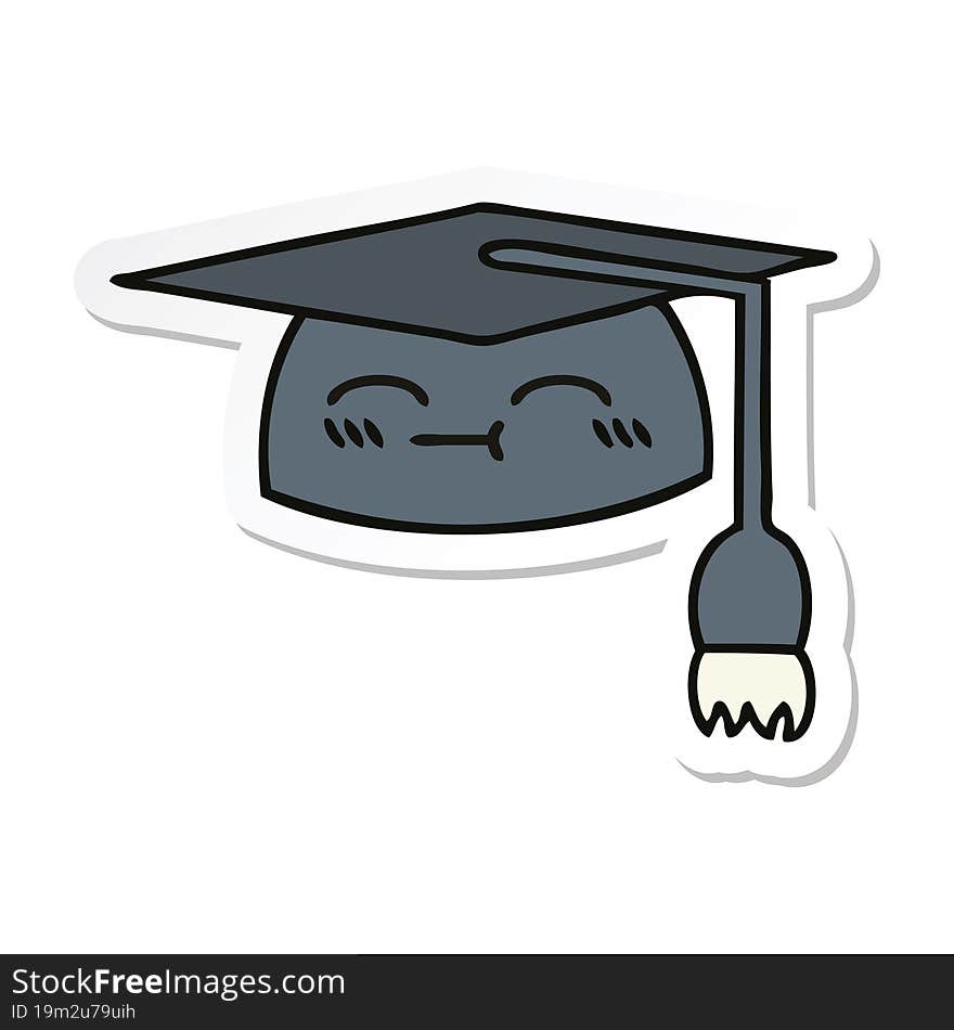 sticker of a cute cartoon graduation hat