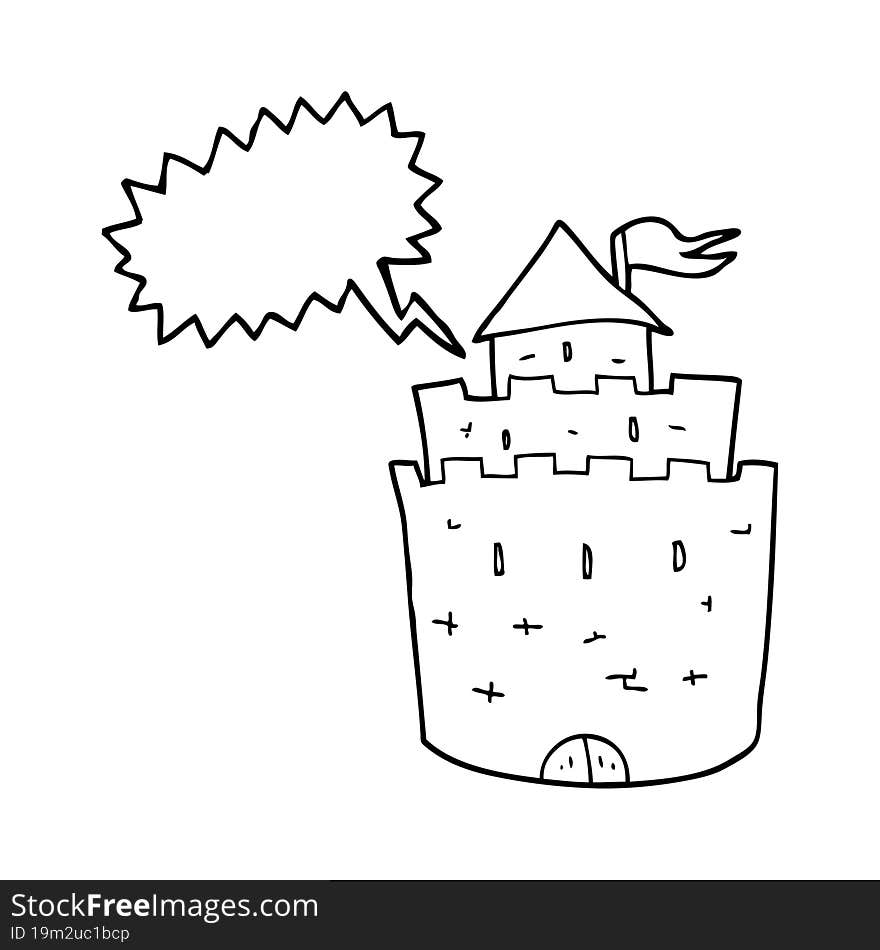 freehand drawn speech bubble cartoon castle