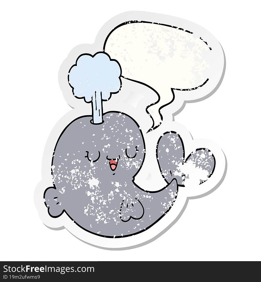 cartoon whale with speech bubble distressed distressed old sticker. cartoon whale with speech bubble distressed distressed old sticker