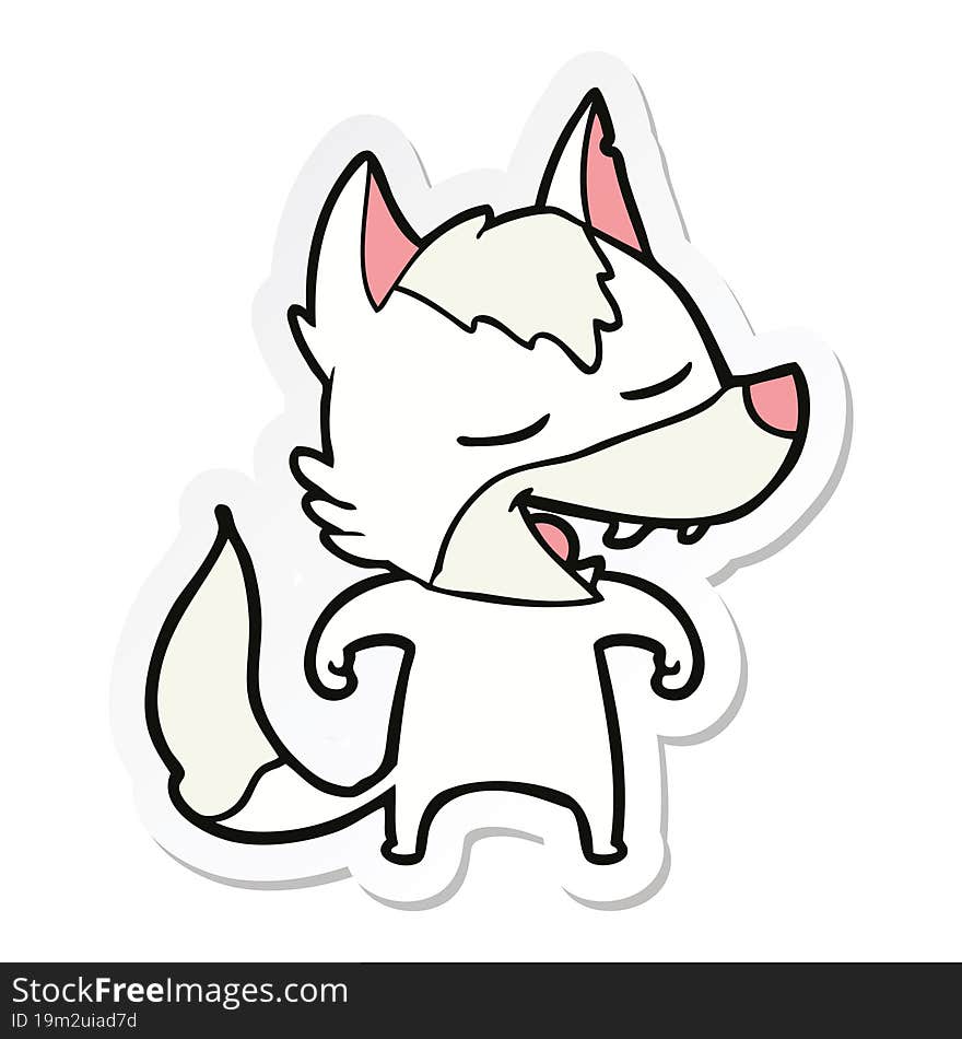 sticker of a cartoon wolf laughing