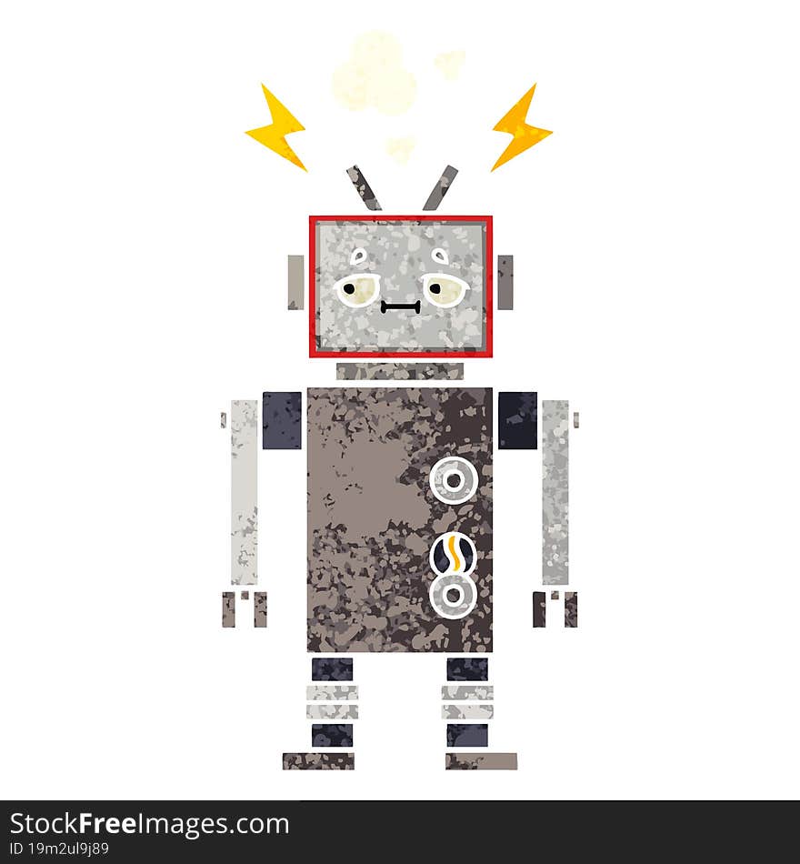 Retro Illustration Style Cartoon Robot