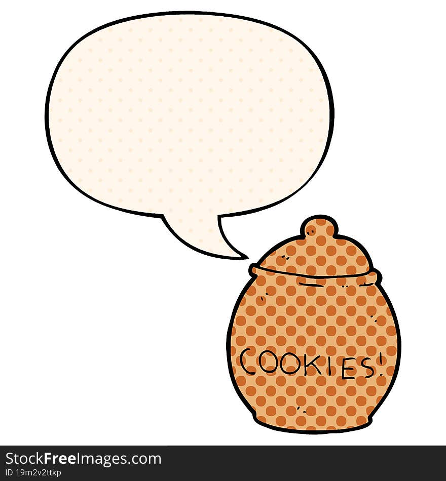 cartoon cookie jar and speech bubble in comic book style