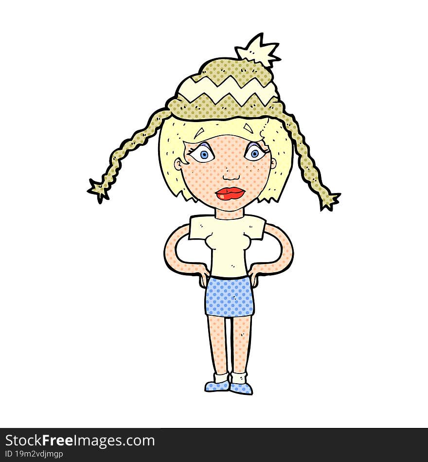 cartoon woman wearing winter hat