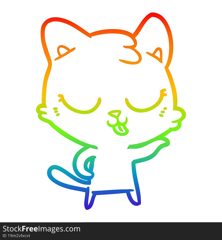 rainbow gradient line drawing of a happy cartoon cat