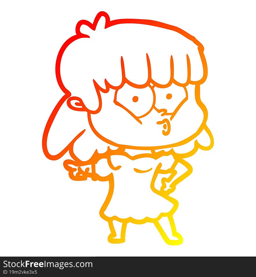 warm gradient line drawing cartoon whistling girl