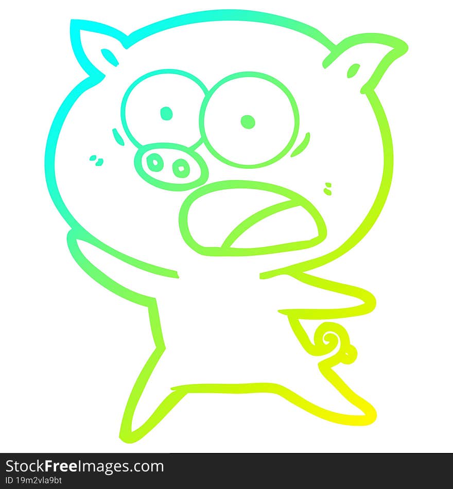 cold gradient line drawing cartoon pig shouting