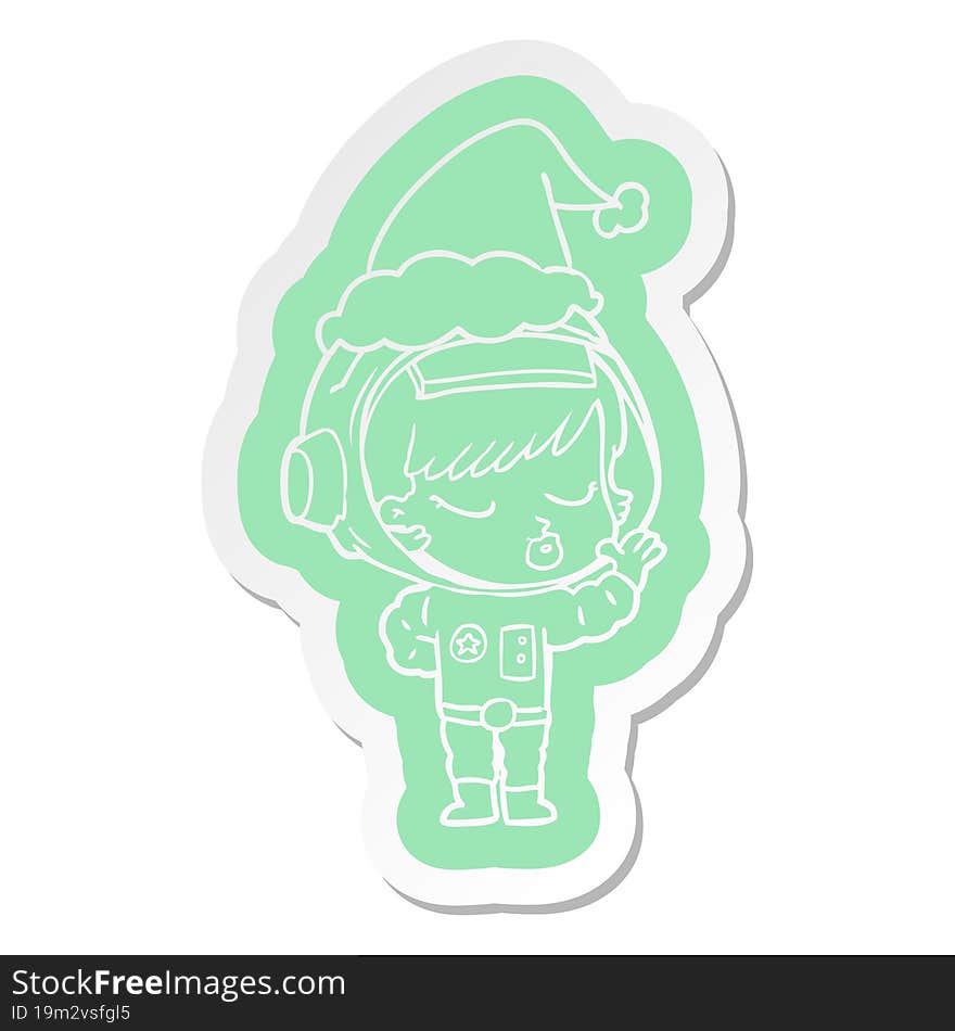 cartoon  sticker of a pretty astronaut girl wearing santa hat