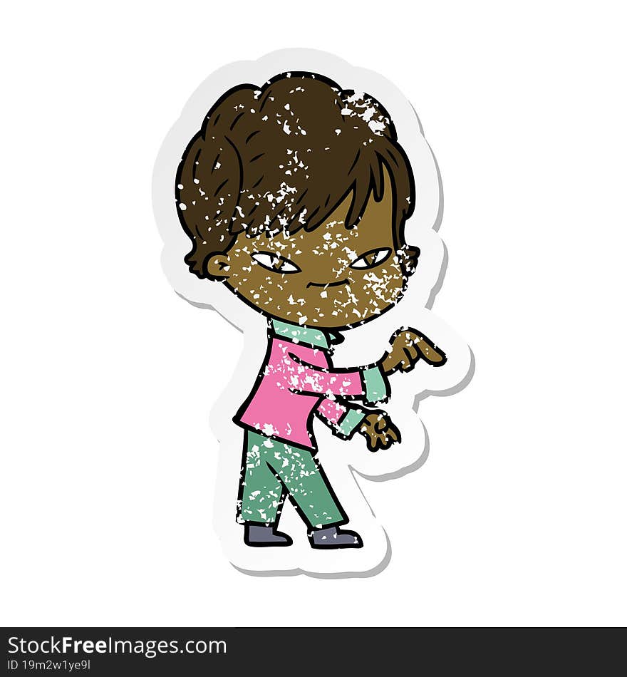 distressed sticker of a cartoon happy woman