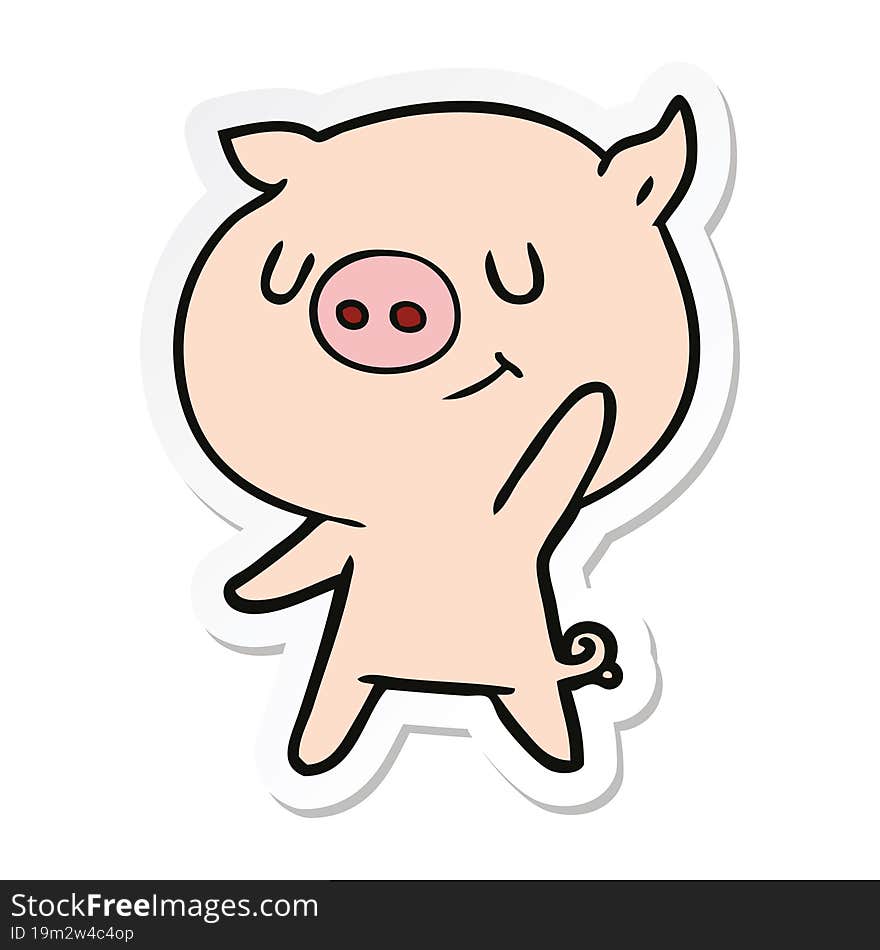 sticker of a happy cartoon pig waving