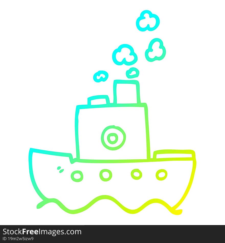 Cold Gradient Line Drawing Cartoon Steam Boat