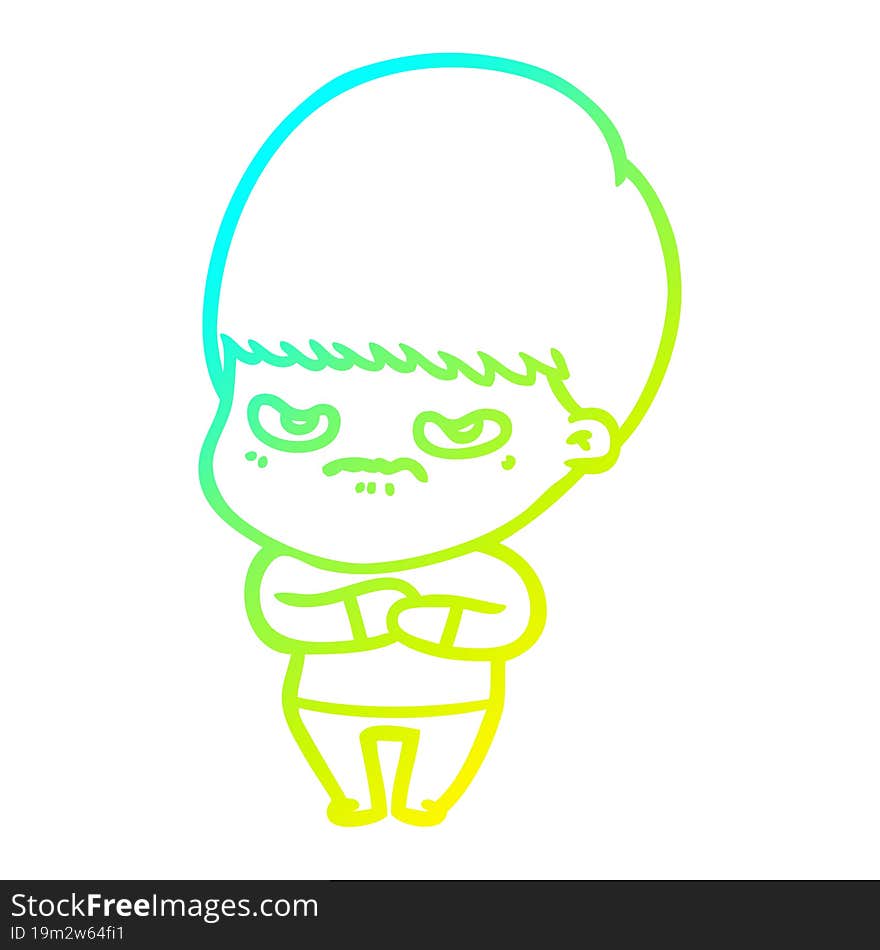 cold gradient line drawing annoyed cartoon boy