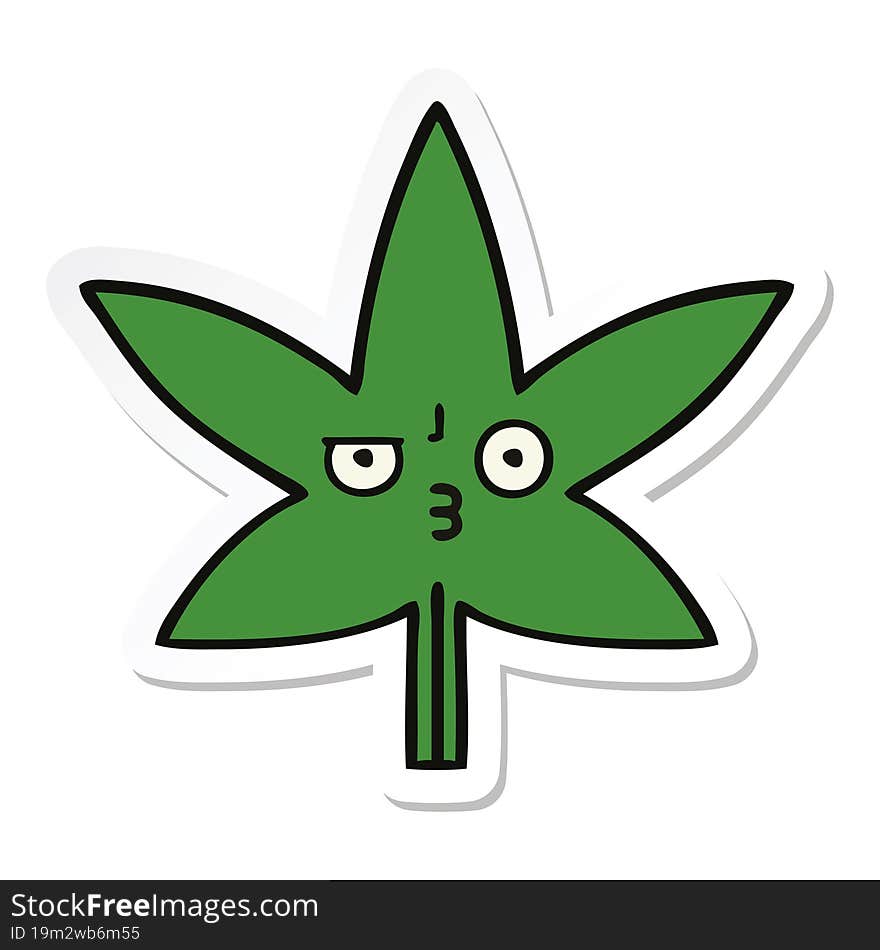 sticker of a cute cartoon marijuana leaf