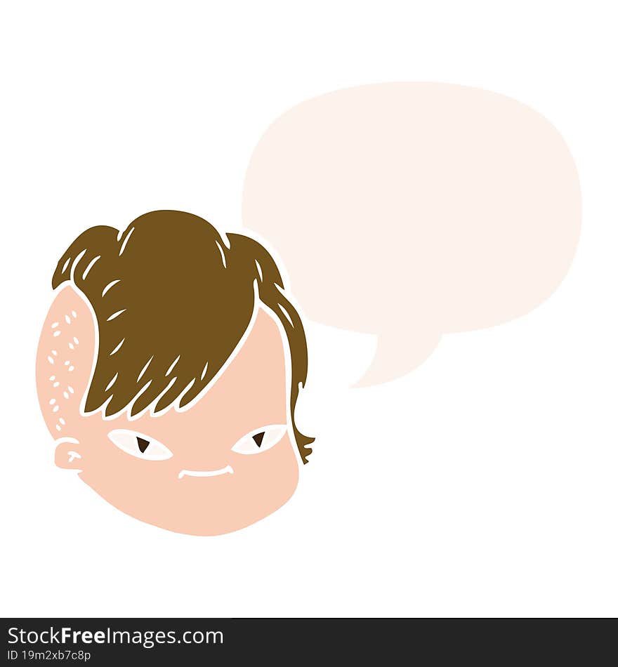 cartoon female face and speech bubble in retro style