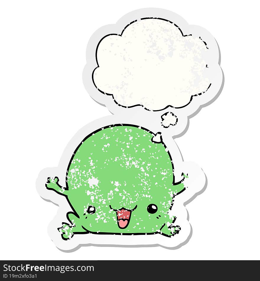 cartoon frog with thought bubble as a distressed worn sticker