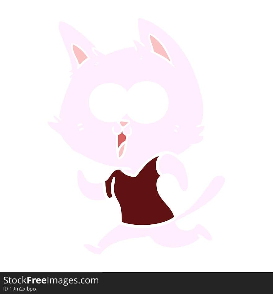 funny flat color style cartoon cat jogging