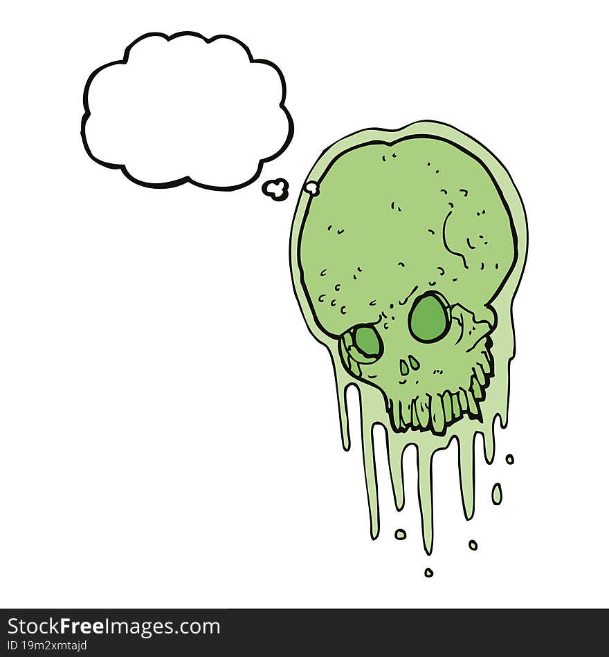 cartoon slimy skull with thought bubble