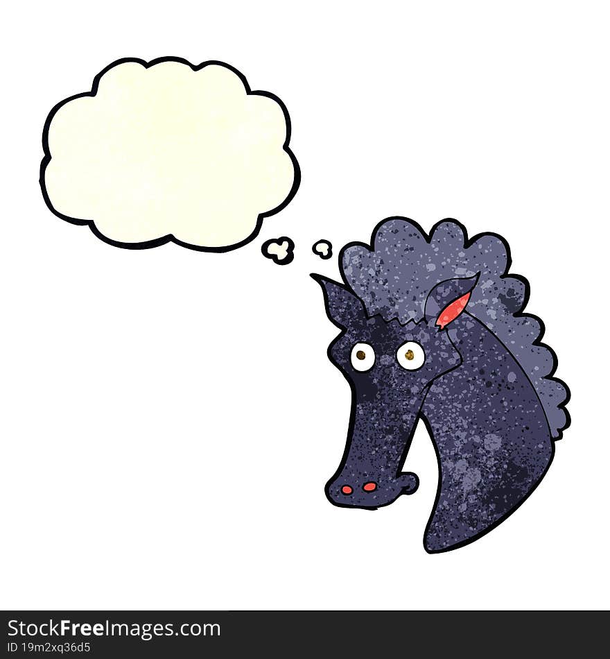 cartoon horse head with thought bubble