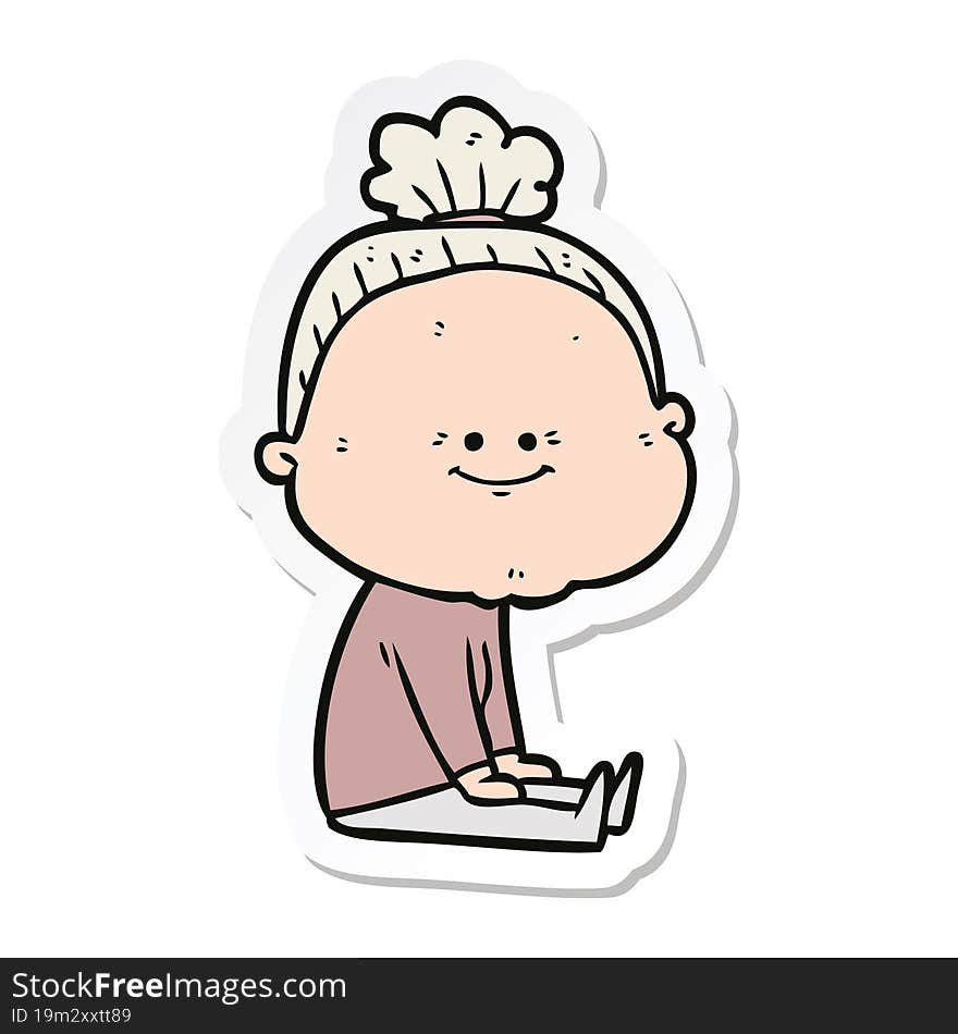 sticker of a cartoon happy old woman