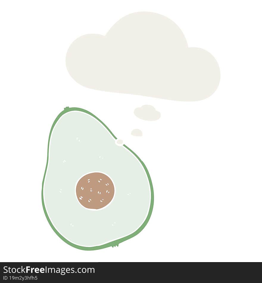 cartoon avocado and thought bubble in retro style