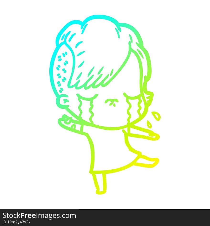 cold gradient line drawing cartoon crying girl