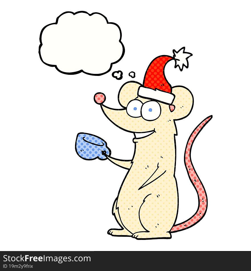 thought bubble cartoon mouse wearing christmas hat