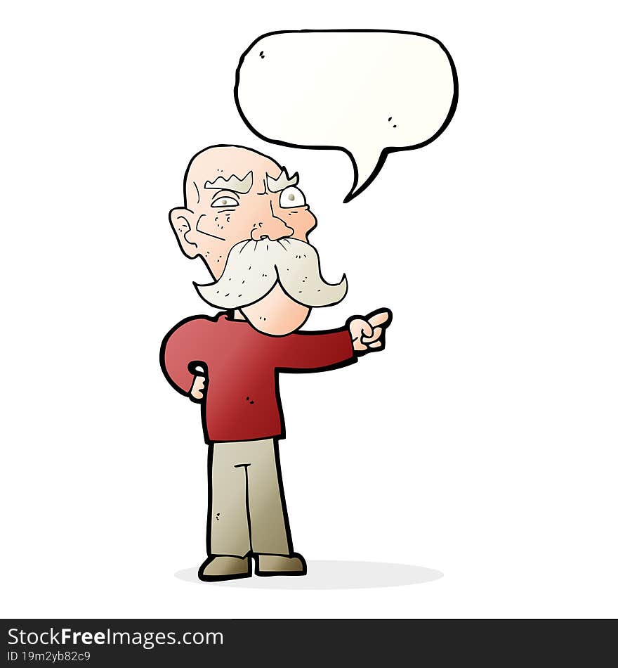 cartoon annoyed old man pointing with speech bubble