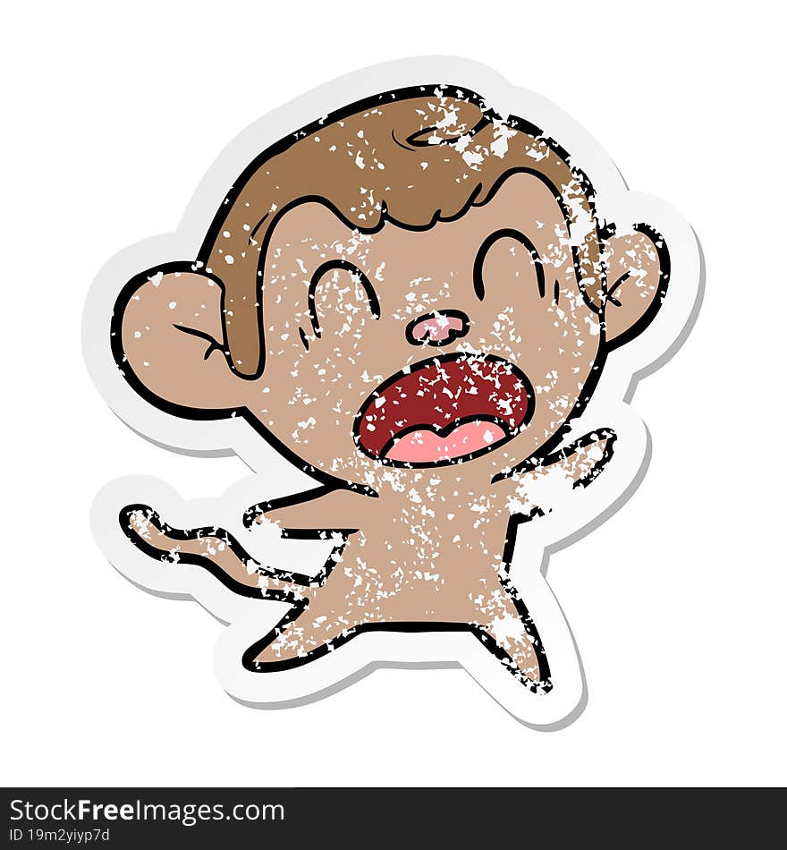 distressed sticker of a shouting cartoon monkey