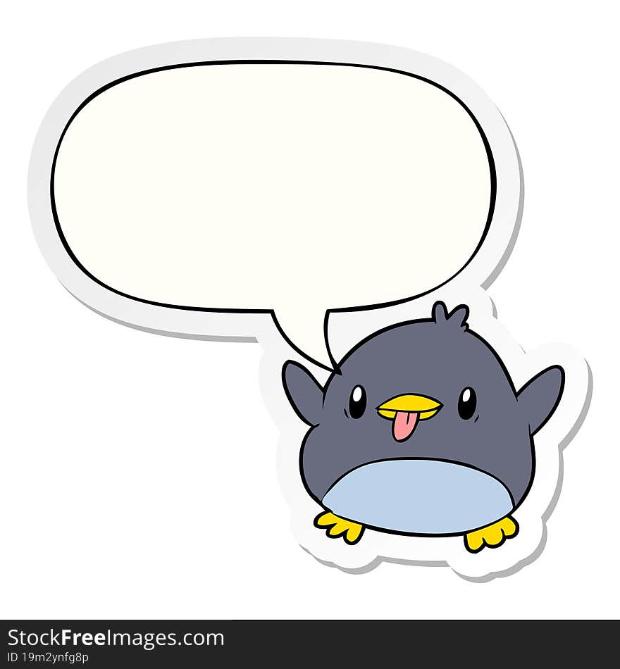 cute cartoon penguin and speech bubble sticker