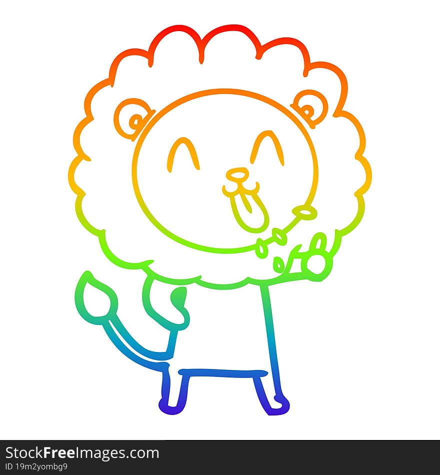 rainbow gradient line drawing of a happy cartoon lion