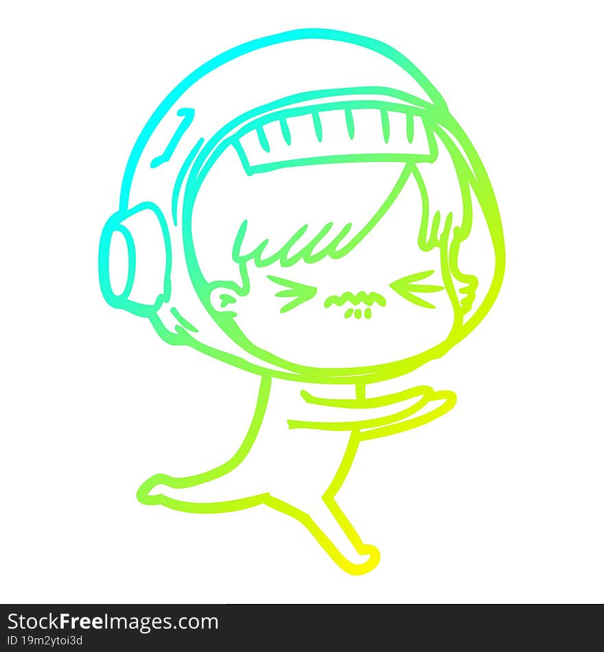 cold gradient line drawing of a cartoon astronaut woman