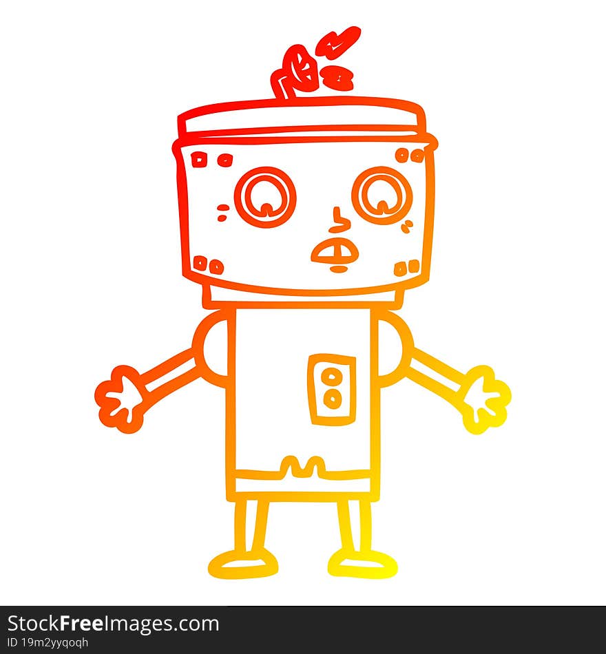 warm gradient line drawing of a cartoon robot