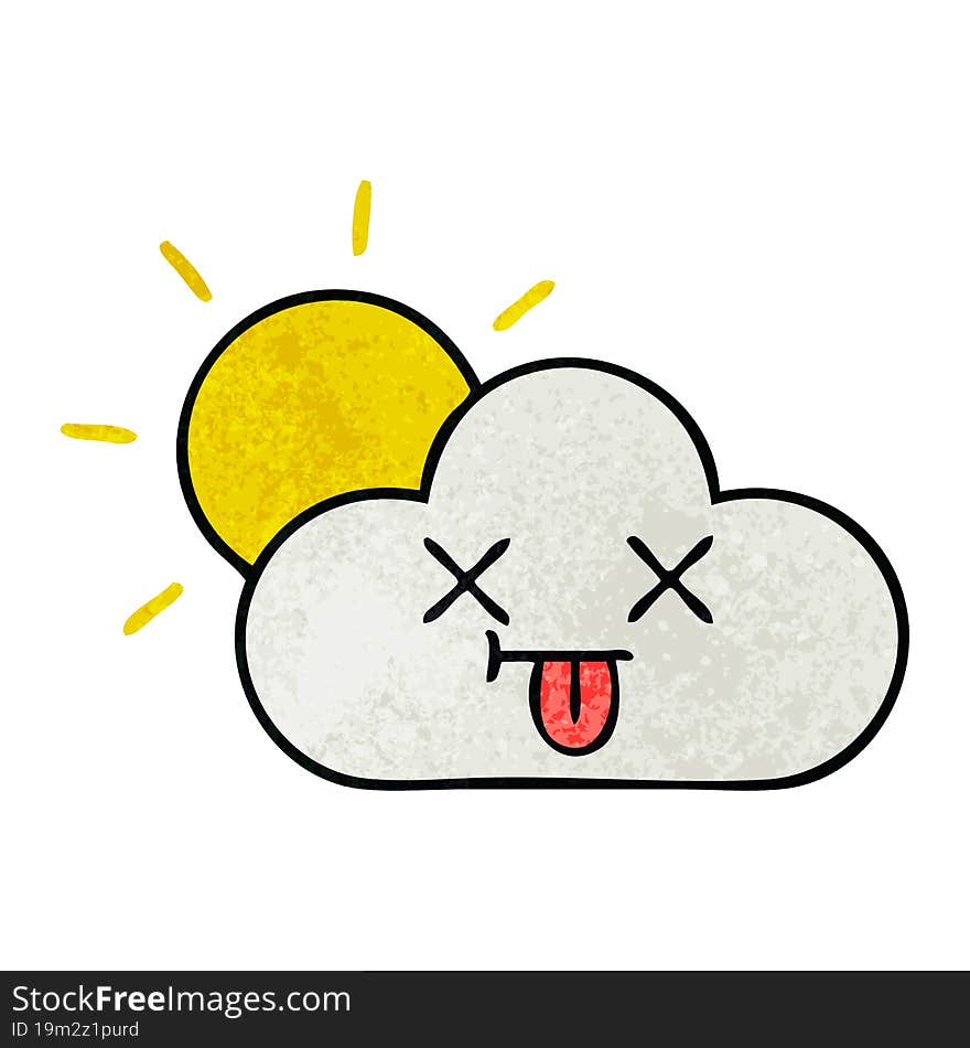 retro grunge texture cartoon sunshine and cloud