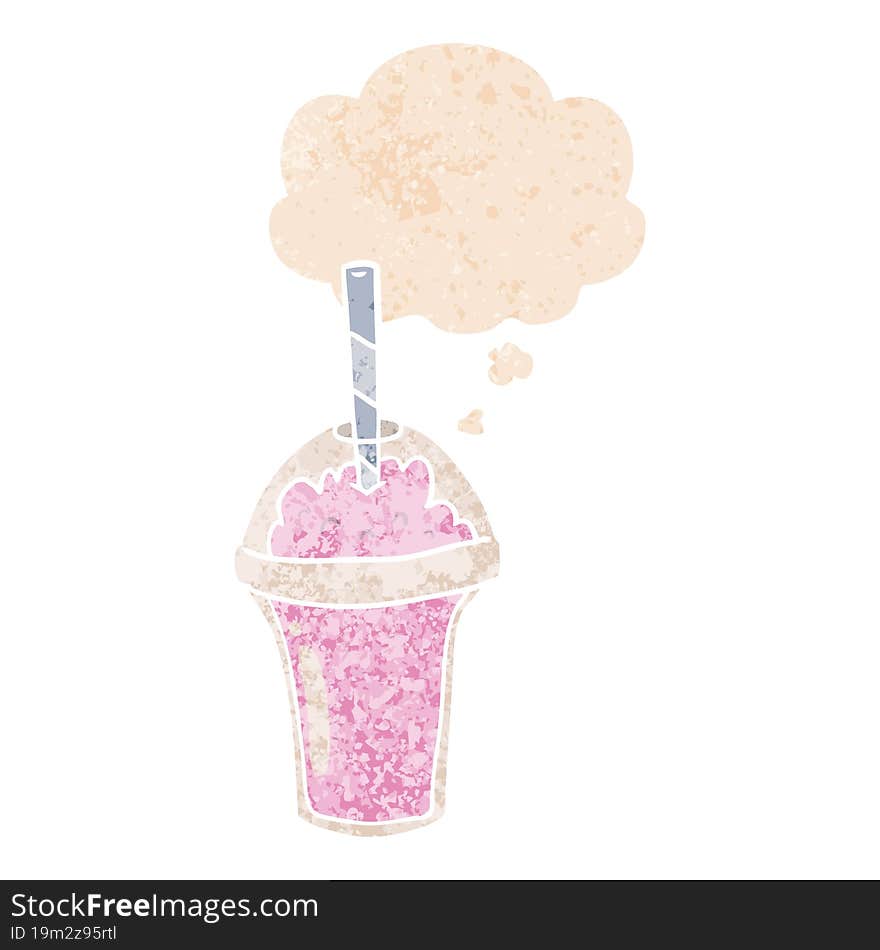 cartoon smoothie and thought bubble in retro textured style