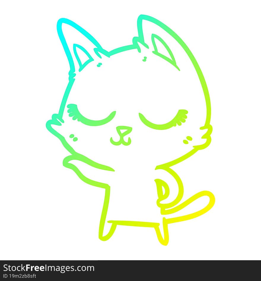 Cold Gradient Line Drawing Calm Cartoon Cat