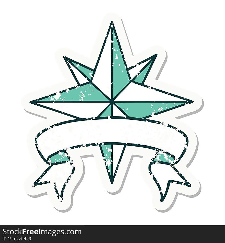 grunge sticker with banner of a star