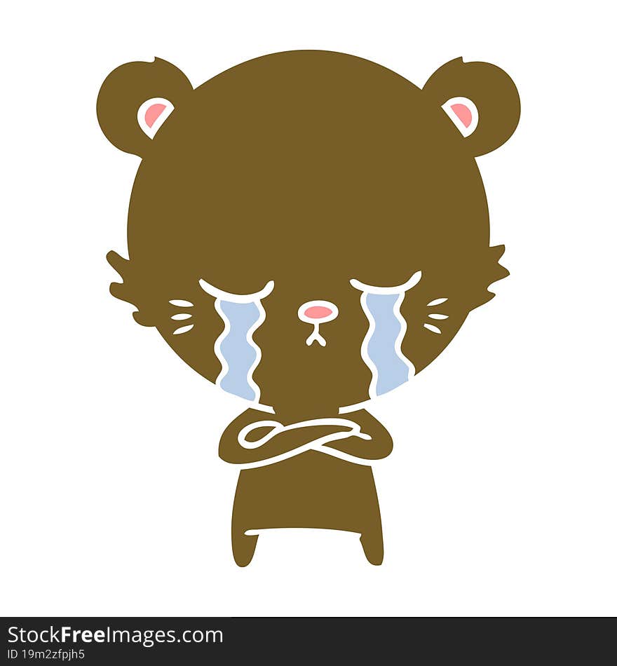 crying flat color style cartoon bear