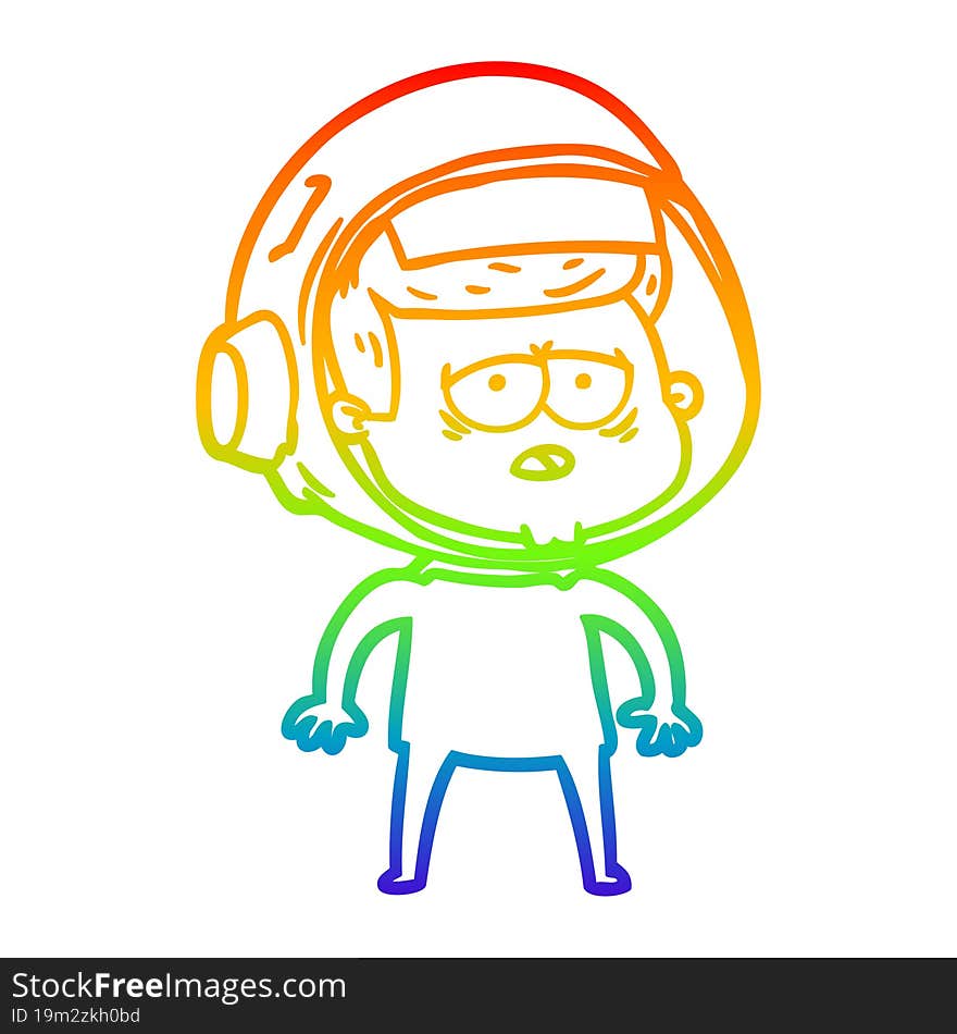 rainbow gradient line drawing cartoon tired astronaut