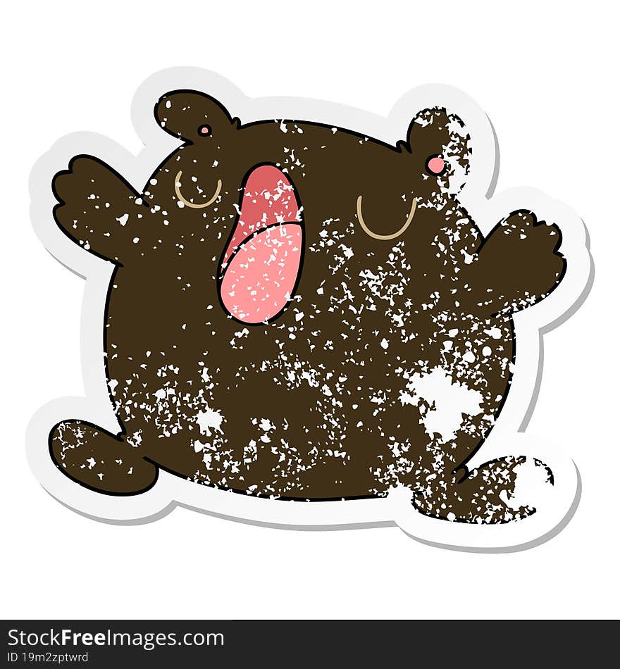 distressed sticker of a quirky hand drawn cartoon singing bear