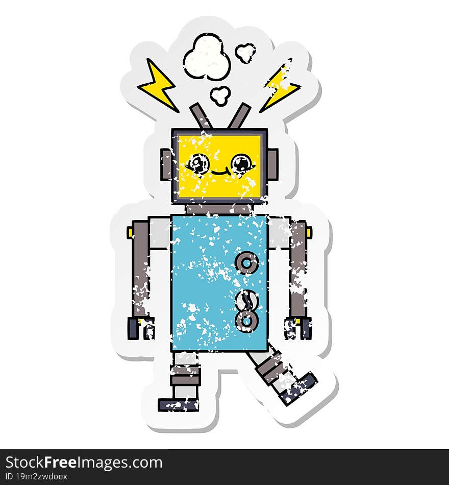 Distressed Sticker Of A Cute Cartoon Robot