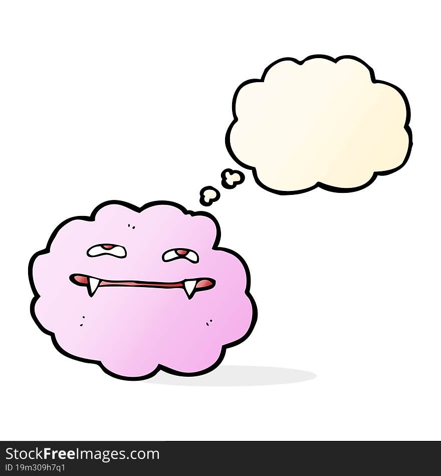 cartoon pink fluffy vampire cloud with thought bubble