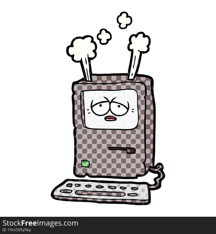 cartoon tired computer overheating. cartoon tired computer overheating