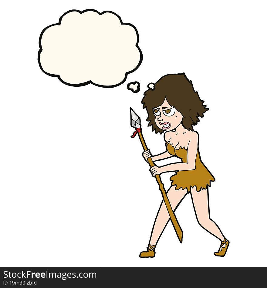 Cartoon Cave Girl With Thought Bubble