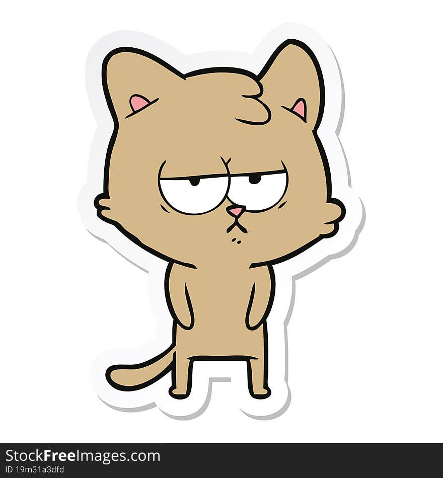 sticker of a bored cartoon cat