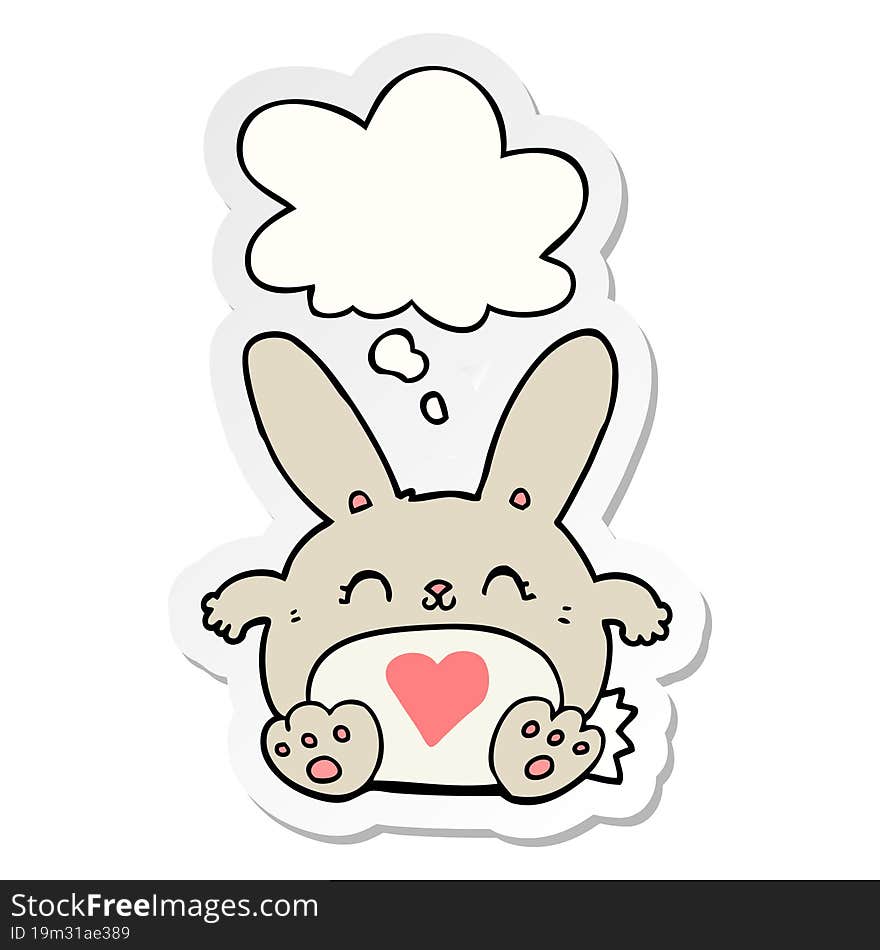 cute cartoon rabbit with love heart with thought bubble as a printed sticker