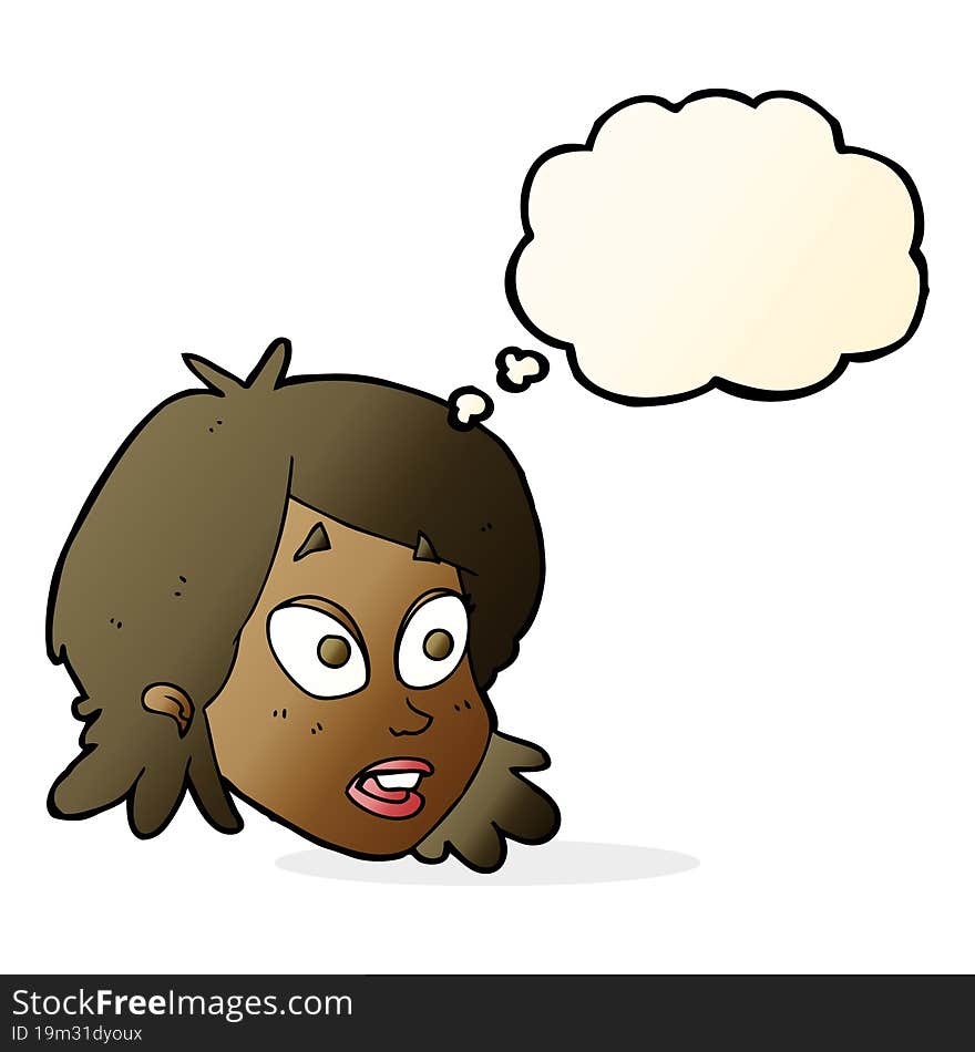 Cartoon Female Face With Surprised Expression With Thought Bubble