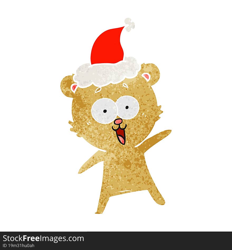 laughing teddy  bear retro cartoon of a wearing santa hat