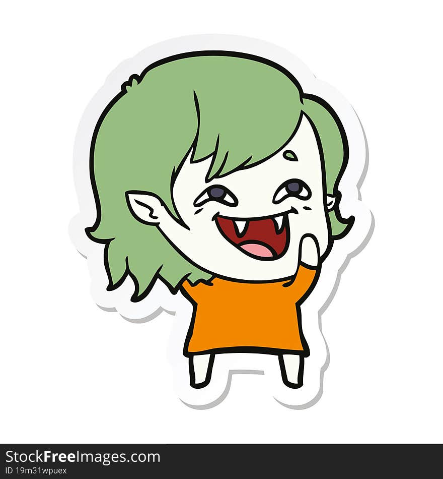 Sticker Of A Cartoon Laughing Vampire Girl