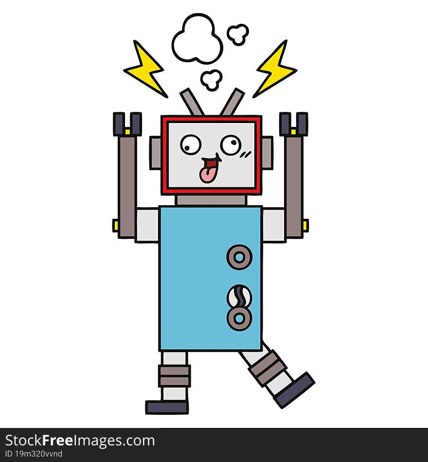 cute cartoon of a crazy broken robot