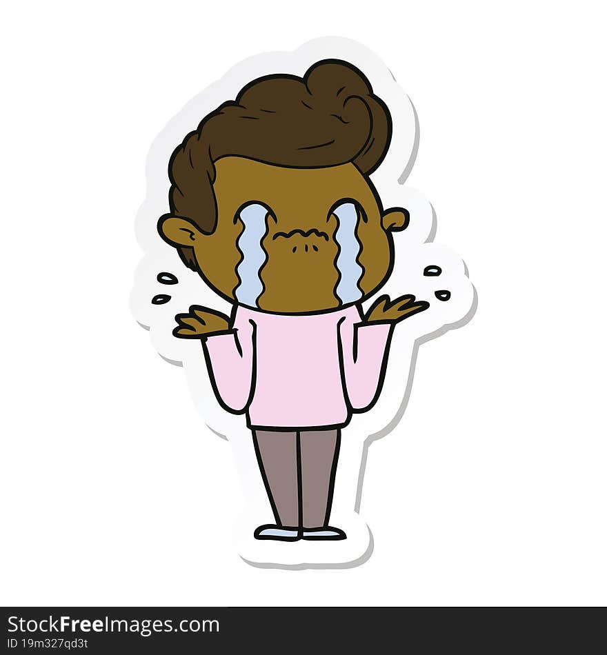 sticker of a cartoon man crying