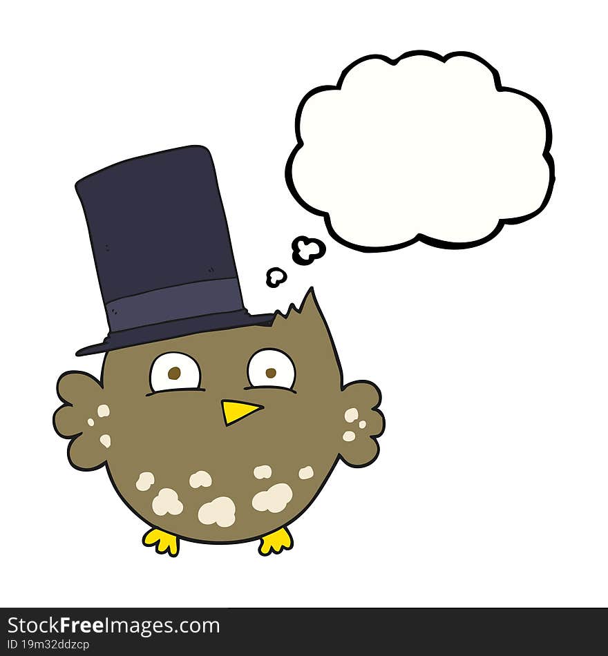 thought bubble cartoon little owl with top hat